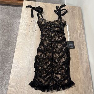 Lulus Be Mine Forever Black Floral Lace Ruched Bodycon Dress - Size XS